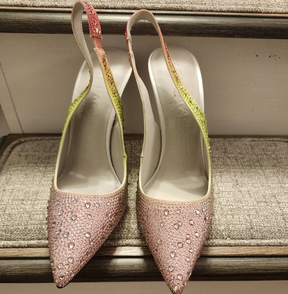 Karl Lagerfeld Elegant Pink and Green Embellished Women's Heels 6.5 - Picture 1 of 4